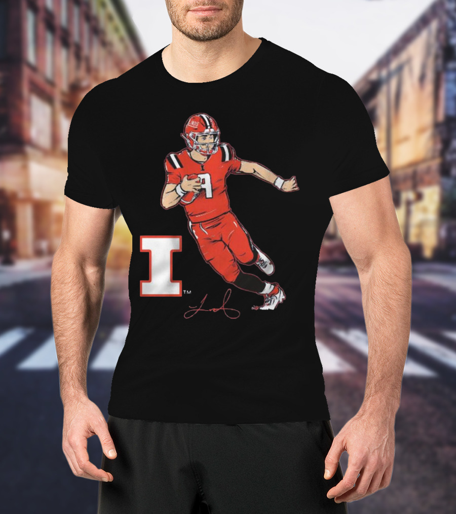 Illinois Football Luke Altmyer Superstar Pose I Logo Signature T-Shirt