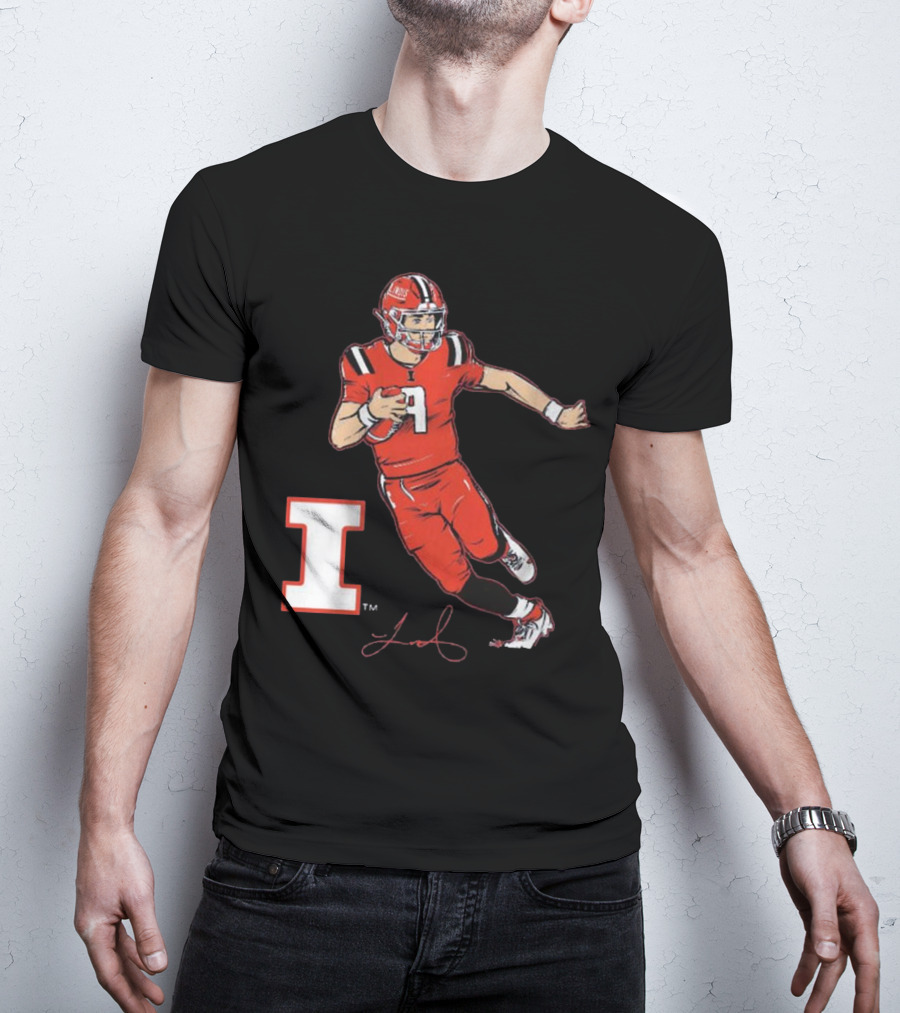 Illinois Football Luke Altmyer Superstar Pose I Logo Signature T-Shirt