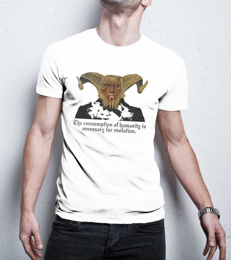 The Consumption Of Humanity Is Necessary For Evolution Goat Mask Figure T-Shirt