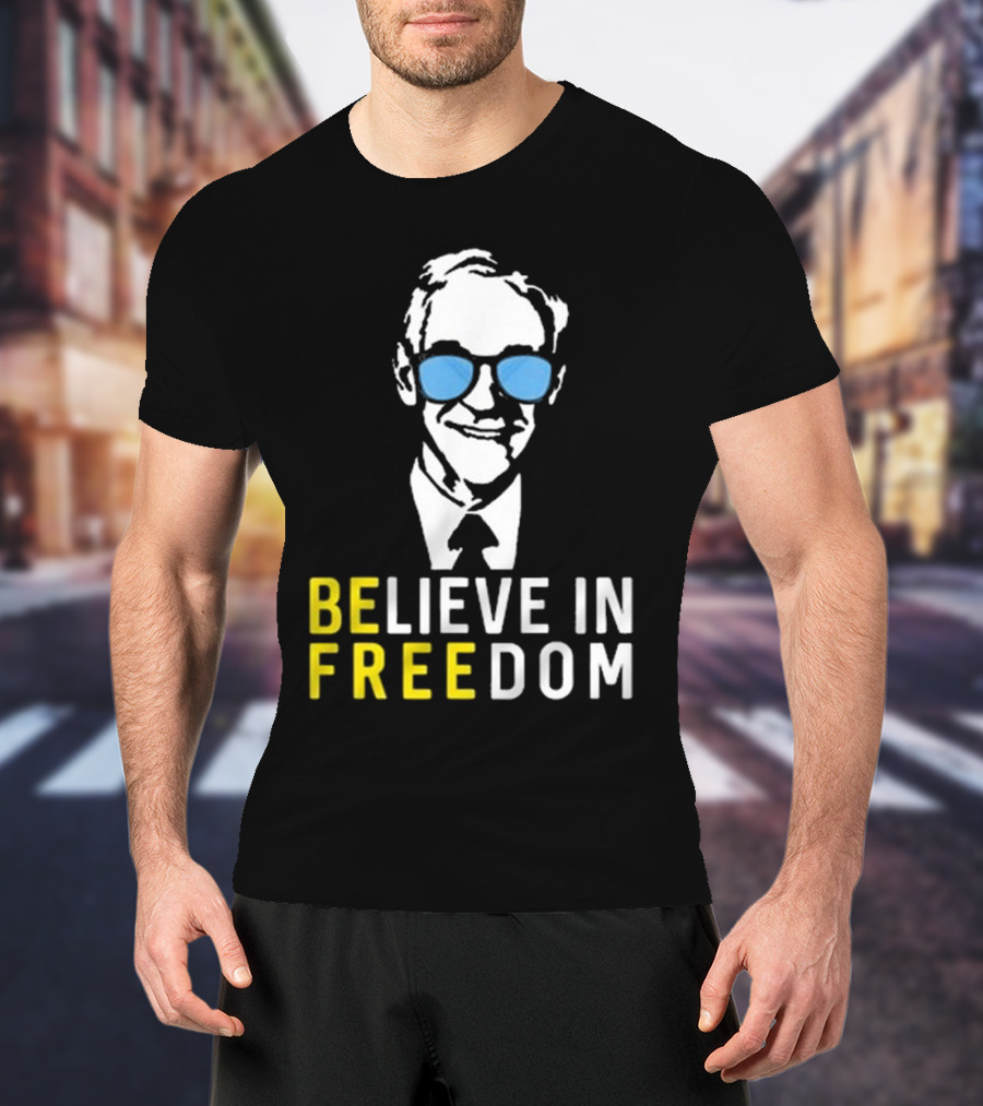 Believe In Freedom Libertarian Ron Paul Blue Sunglasses T-Shirt