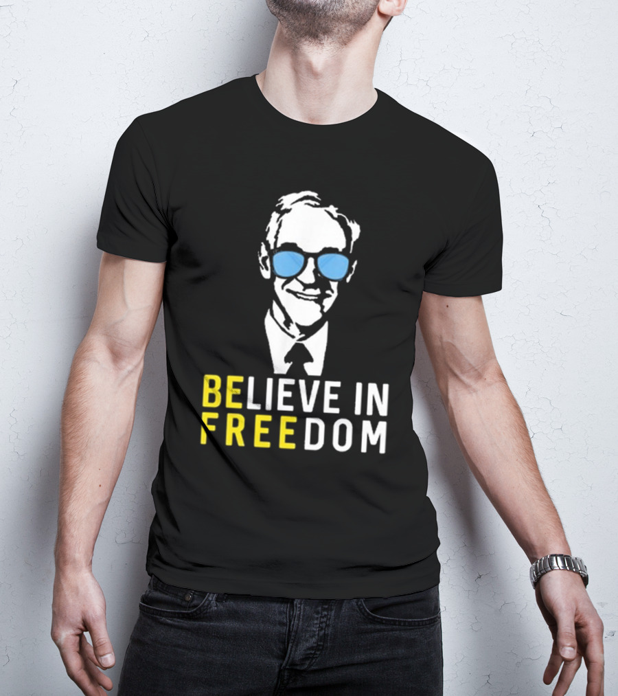 Believe In Freedom Libertarian Ron Paul Blue Sunglasses T-Shirt