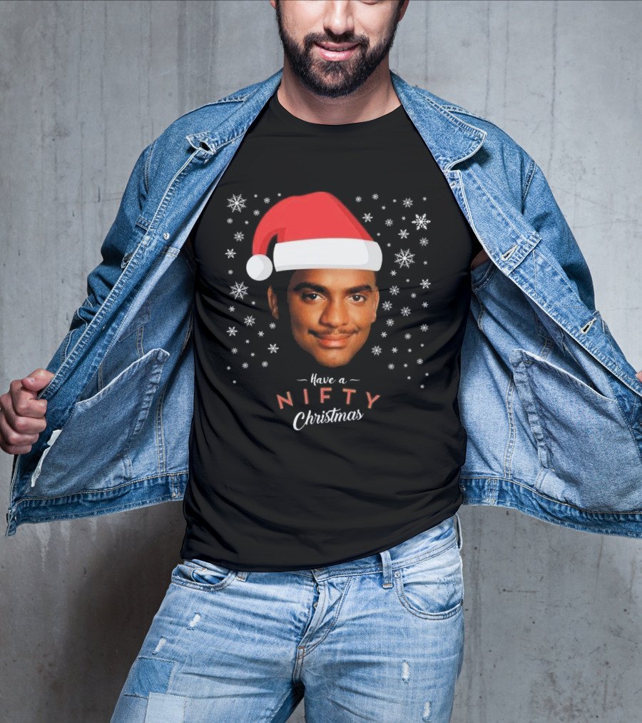 Carlton Banks Have A Nifty Christmas Fresh Prince Santa Hat Snowflakes T-Shirt