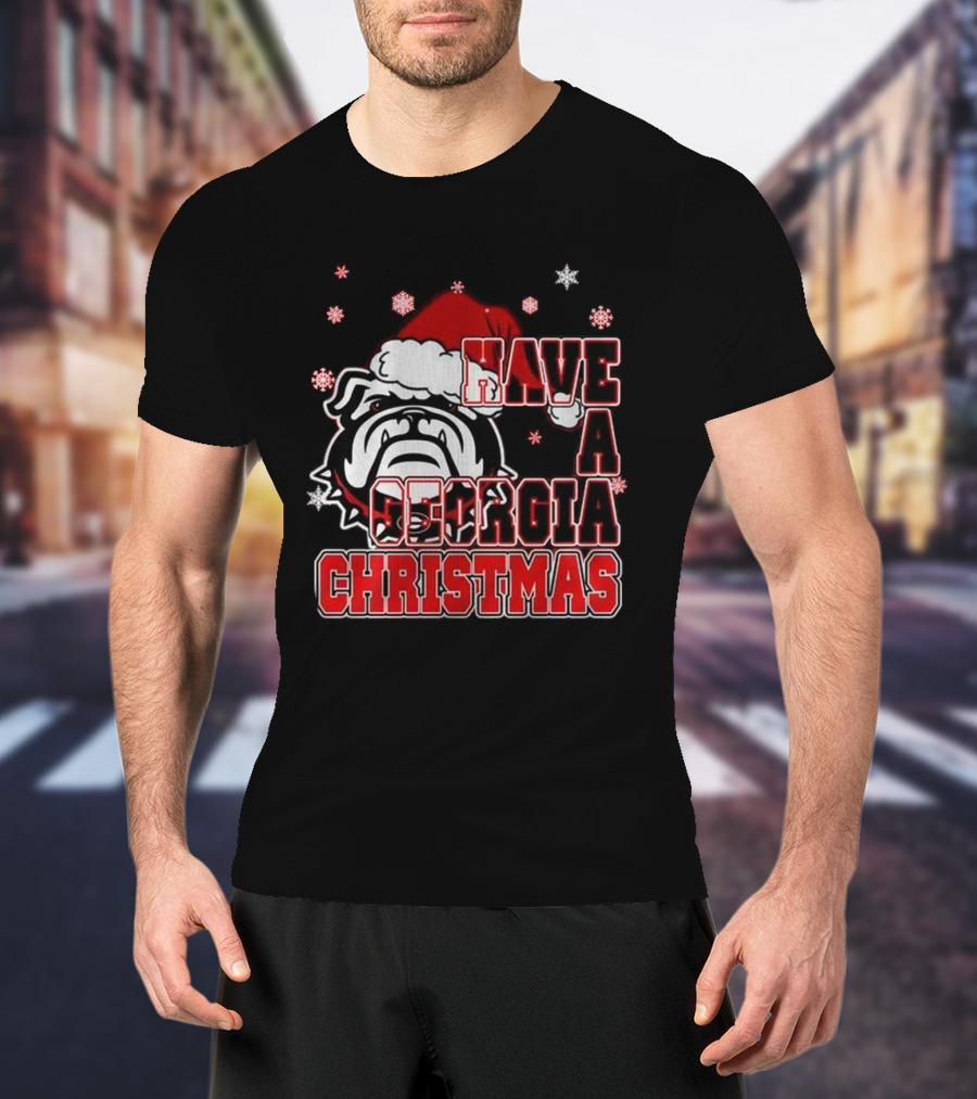 Georgia Bulldogs Have A Merry Christmas With Georgia Bulldogs Logo Snowflakes Santa Hat T-Shirt