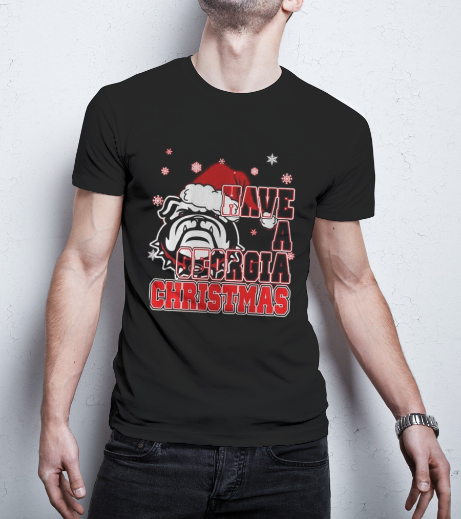 Georgia Bulldogs Have A Merry Christmas With Georgia Bulldogs Logo Snowflakes Santa Hat T-Shirt