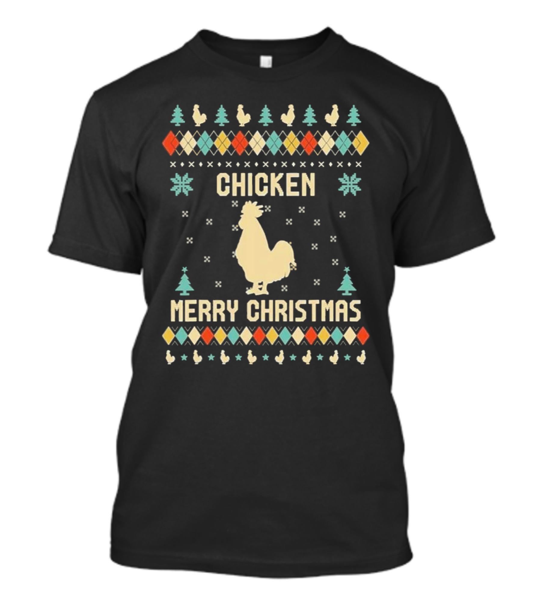 Chicken Merry Christmas Snowflakes Trees Ugly T-Shirt