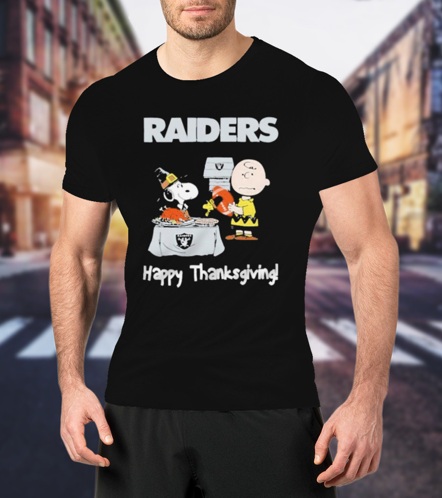 Raiders Charlie Brown Snoopy Happy Thanksgiving T-Shirt