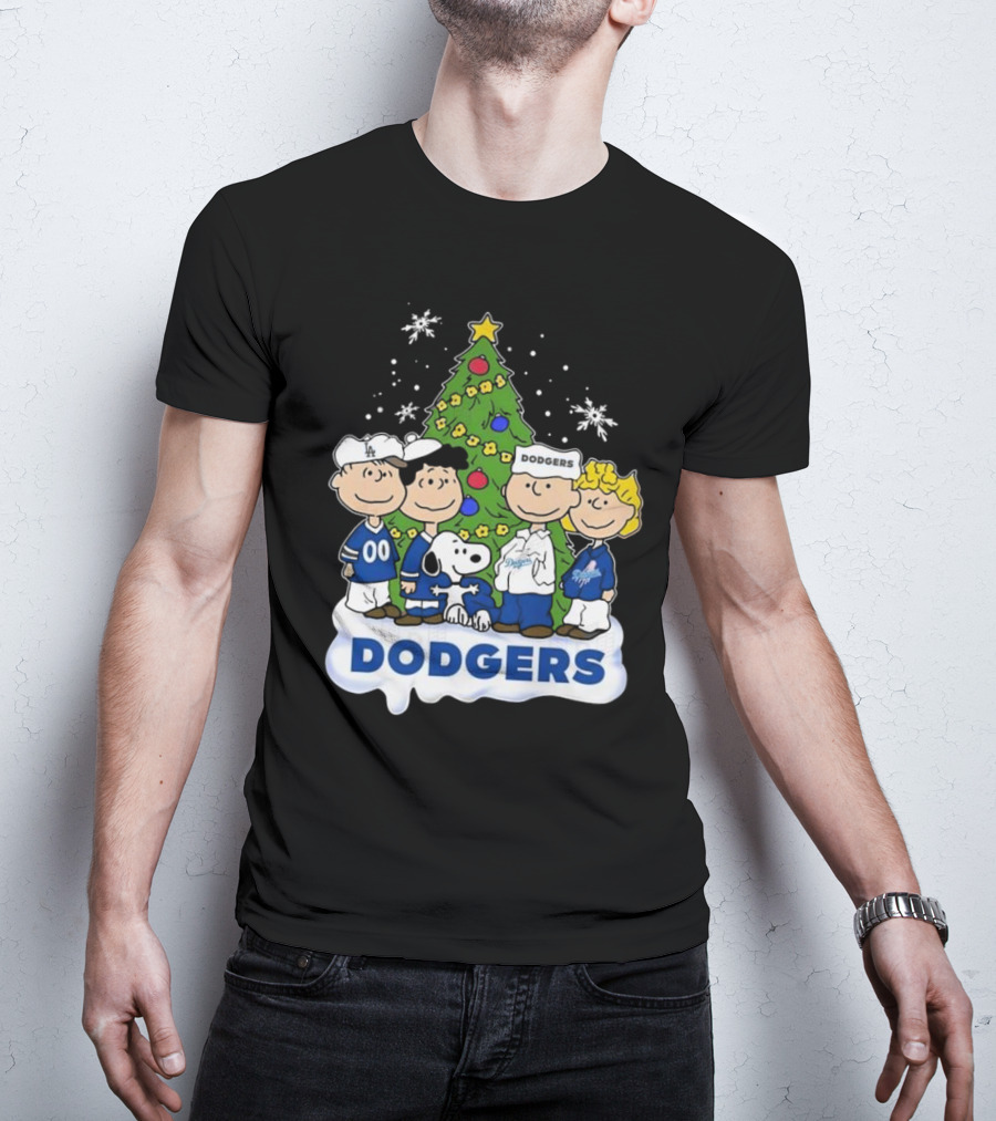 Los Angeles Dodgers Merry Christmas With Snoopy And Peanuts Characters T-Shirt