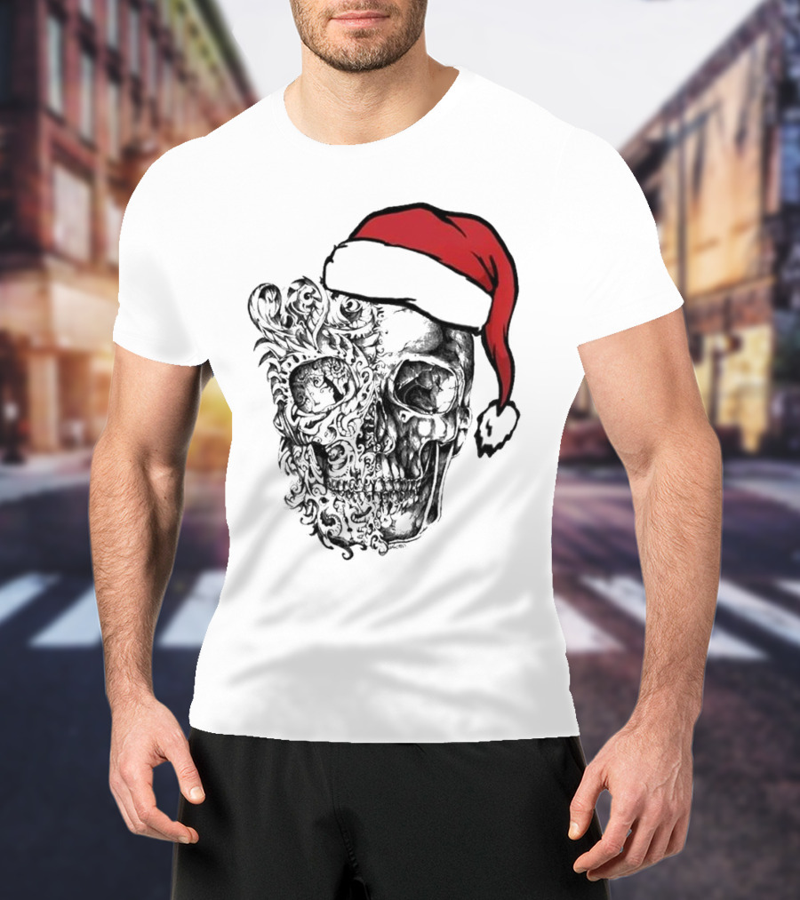 Deck The Halls With Skulls And Bodies Santa Hat Christmas Skull T-Shirt