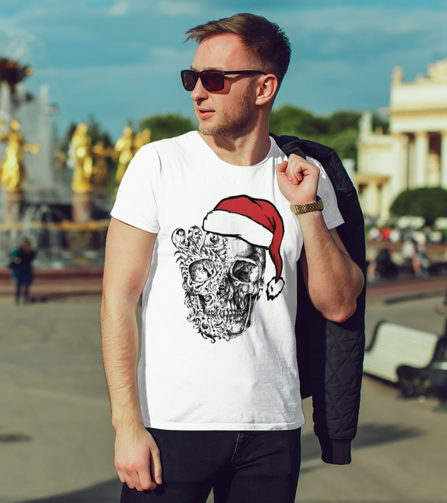 Deck The Halls With Skulls And Bodies Santa Hat Christmas Skull T-Shirt