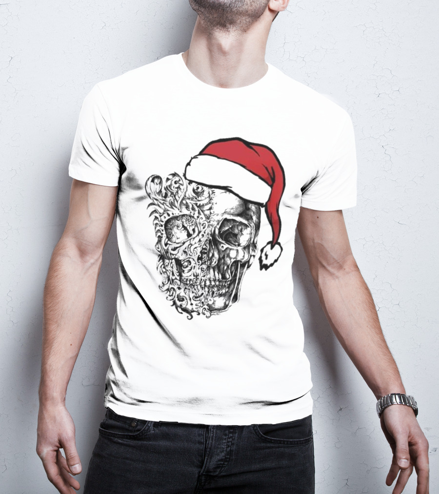 Deck The Halls With Skulls And Bodies Santa Hat Christmas Skull T-Shirt