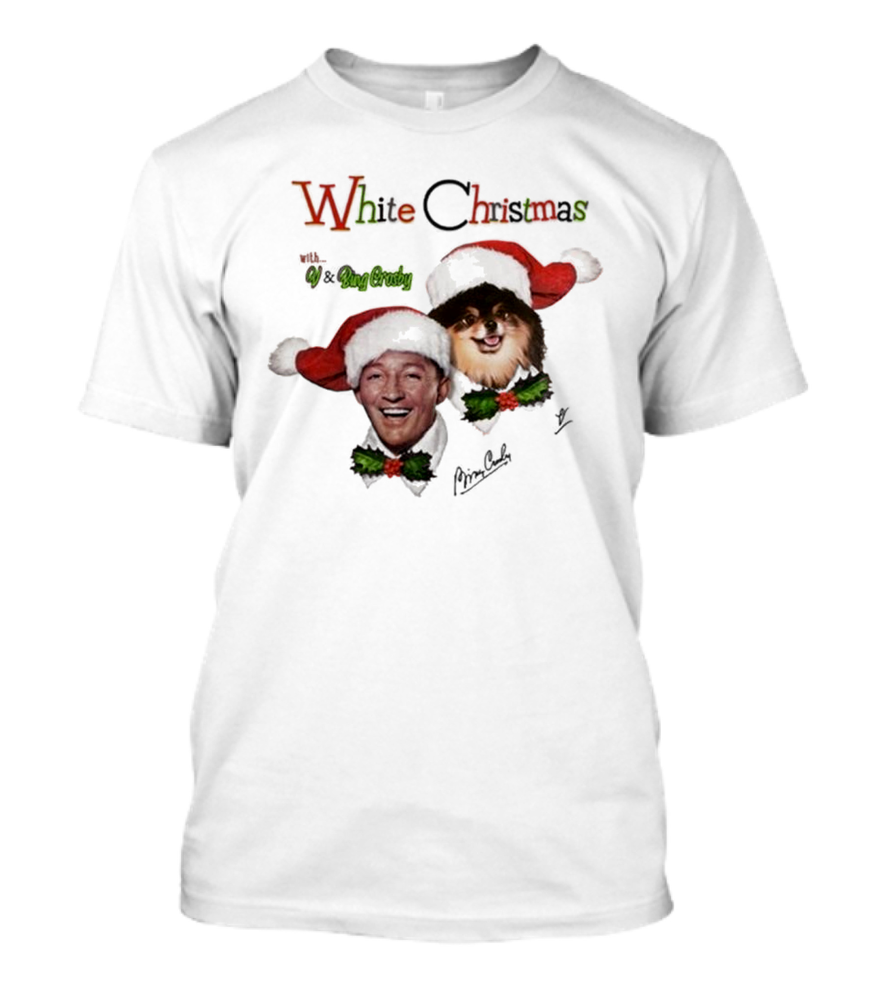 White Christmas With V And Bing Crosby Santa Hats And Holly T-Shirt