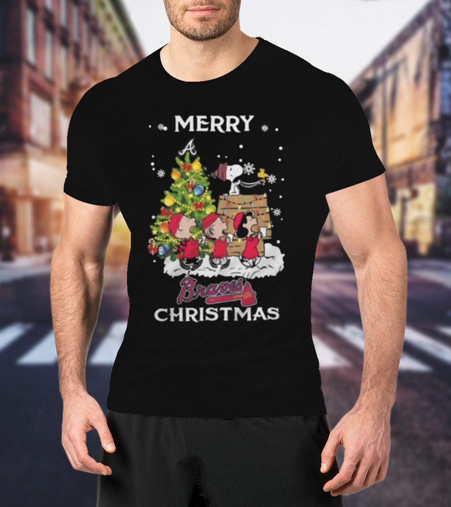 Merry Christmas Atlanta Braves Snoopy And Friends T-Shirt