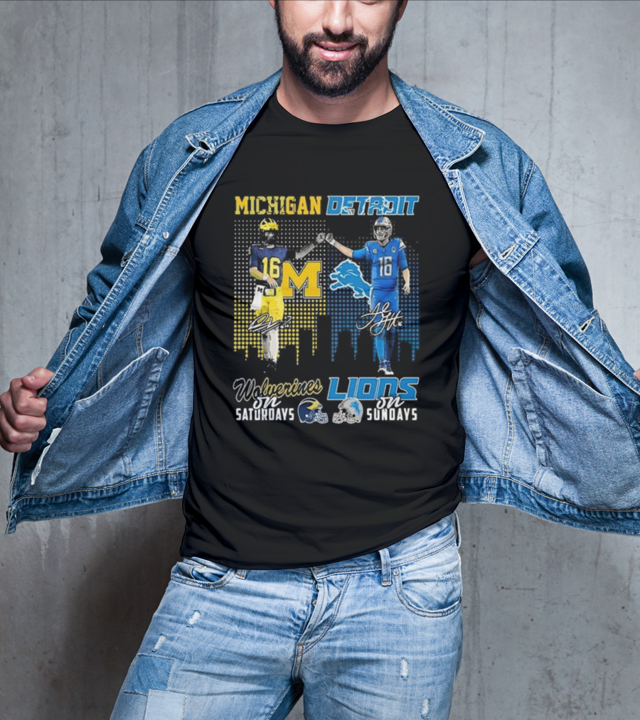 Michigan Detroit Wolverines On Saturdays Lions On Sundays T-Shirt