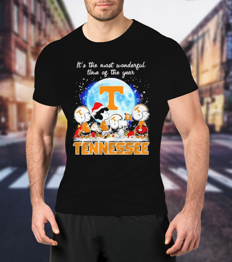Peanuts Tennessee Volunteers It's The Most Wonderful Time Of The Year Christmas Snoopy Woodstock Lucy Moon T-Shirt