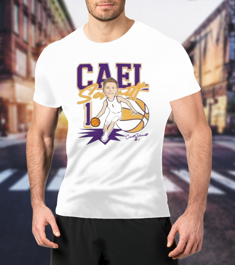 Cael Schmitt Northern Iowa Panthers Basketball Signature Cartoon Player Cael Schmitt #1 T-Shirt