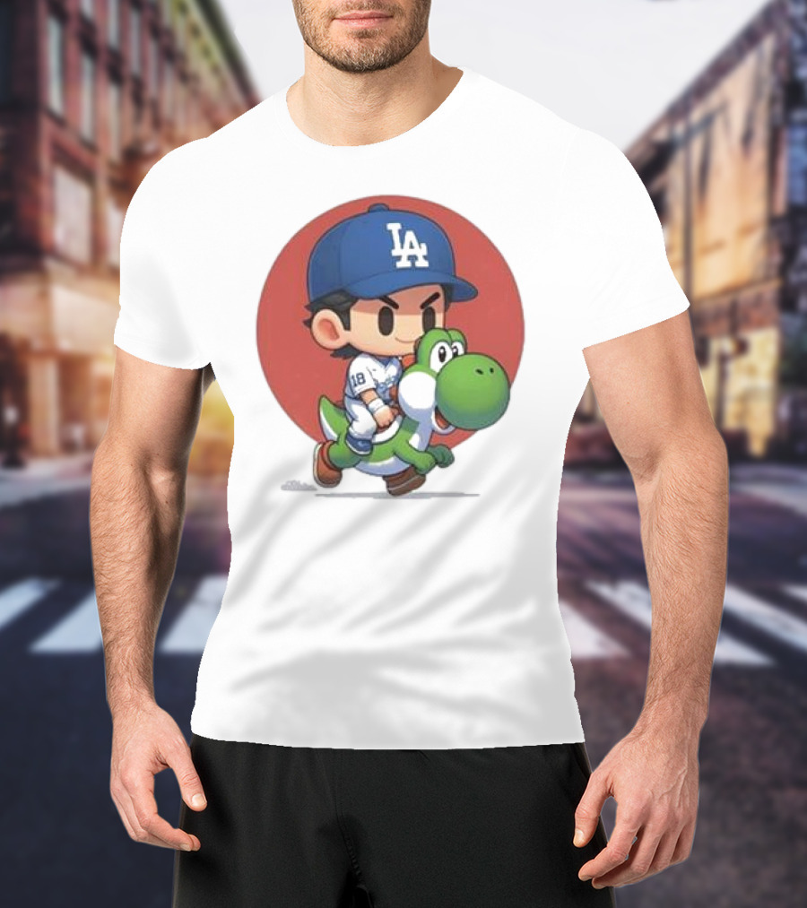 Doyers LA Riding Yoshi Yoshinobu Yamamoto Baseball Character T-Shirt