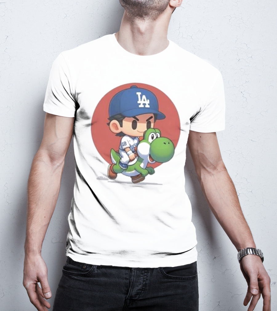 Doyers LA Riding Yoshi Yoshinobu Yamamoto Baseball Character T-Shirt