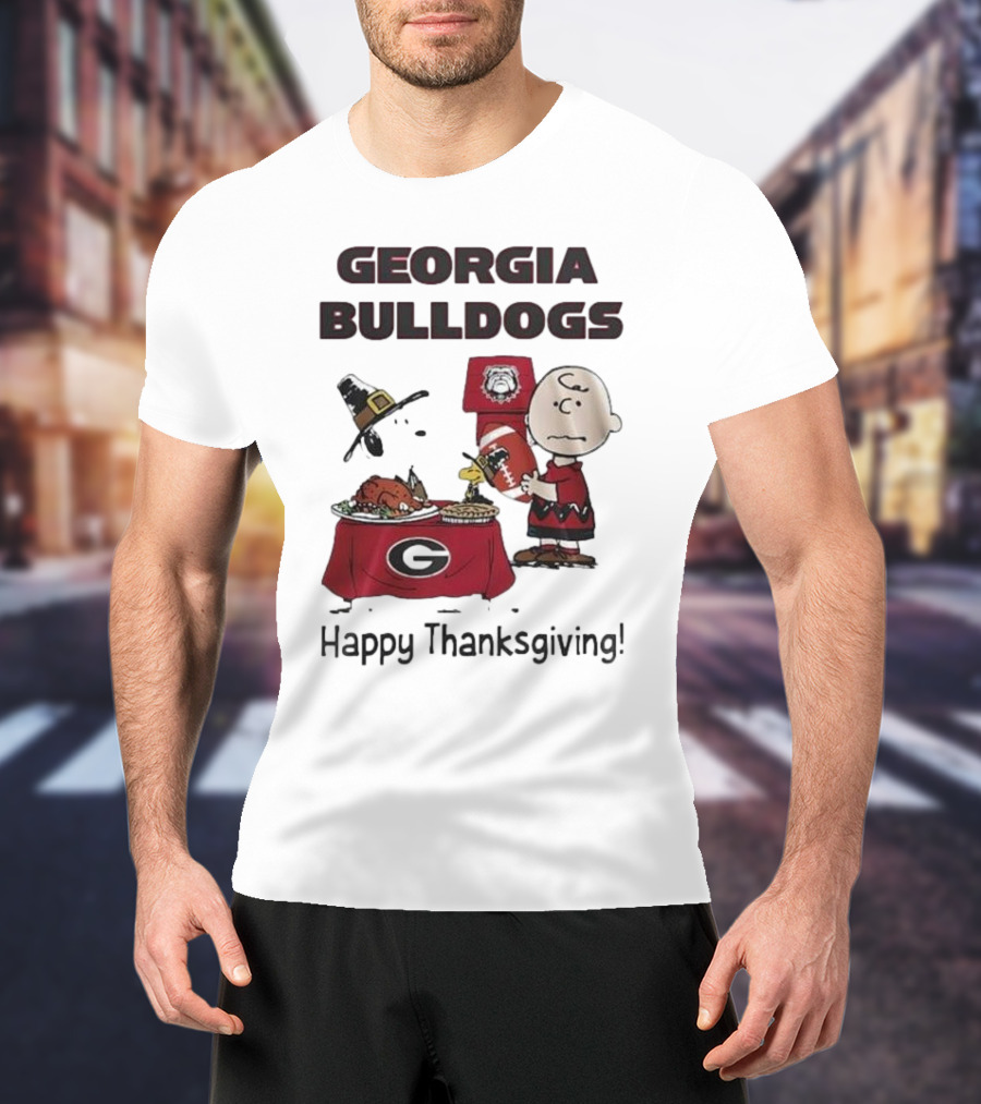 Georgia Bulldogs Peanuts Thanksgiving Celebrations Charlie Brown Football T-Shirt