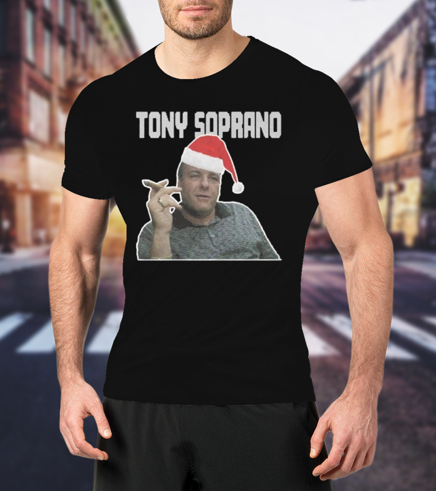 Tony Soprano Merry Fuhgeddaboudit Christmas Santa Hat T-Shirt