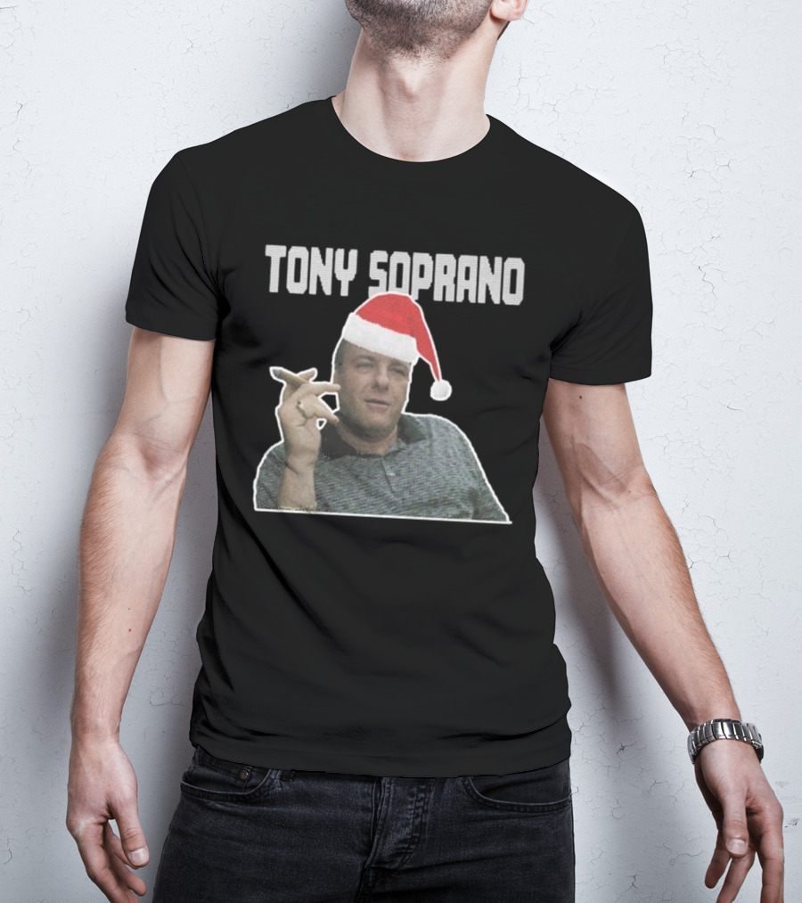 Tony Soprano Merry Fuhgeddaboudit Christmas Santa Hat T-Shirt