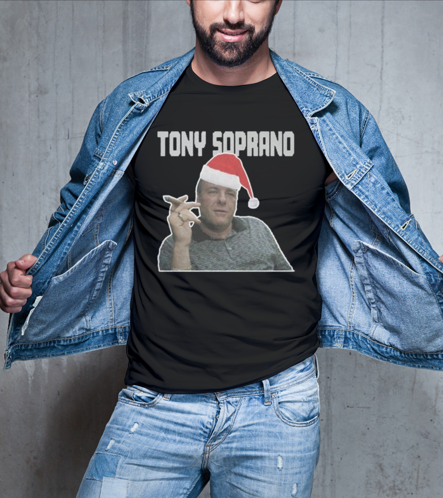 Tony Soprano Merry Fuhgeddaboudit Christmas Santa Hat T-Shirt