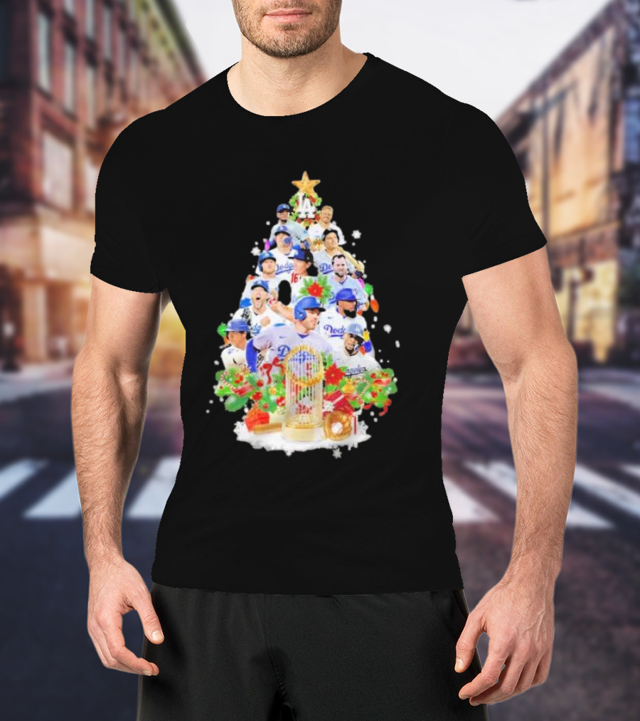 Los Angeles Dodgers Players Christmas Tree Trophy T-Shirt