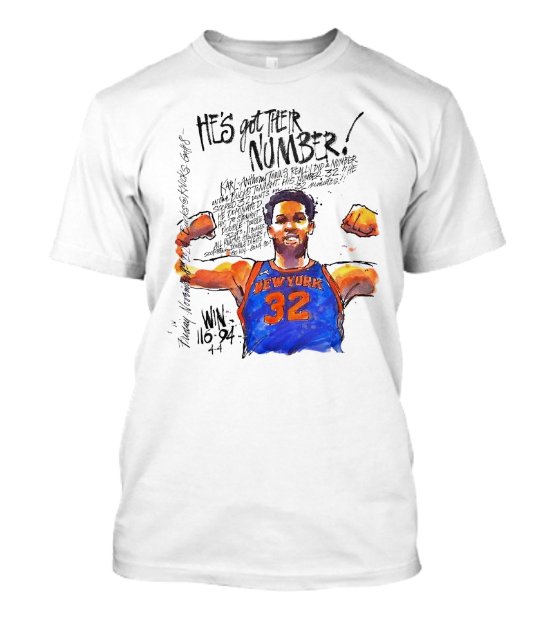 He;s Got Their Number Karl-Anthony Towns New York Knicks Win 116-94 T-Shirt