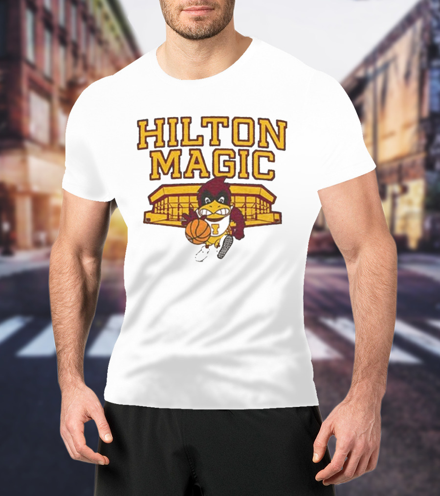 Iowa State Hilton Magic Cyclones Basketball Mascot With Hilton Coliseum T-Shirt