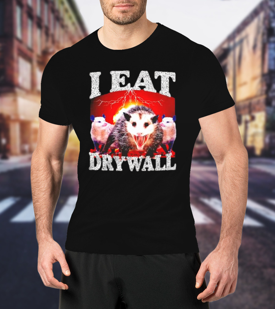 I Eat Drywall Opossum Trio Lightning Background T-Shirt