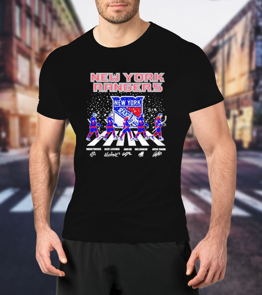 New York Rangers Trocheck Lafreniere Fox Zibanejad Panarin Signatures Christmas Abbey Road T-Shirt