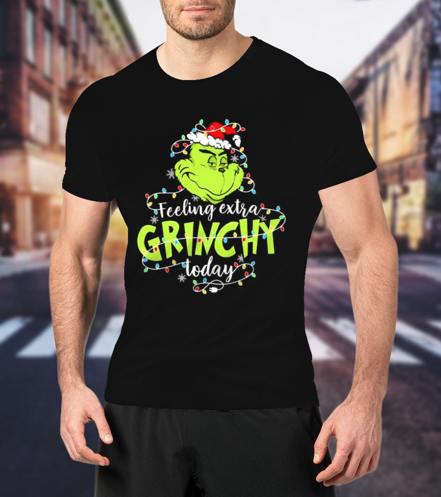 Feeling Extra Grinchy Today Santa Grinch With Christmas Lights T-Shirt