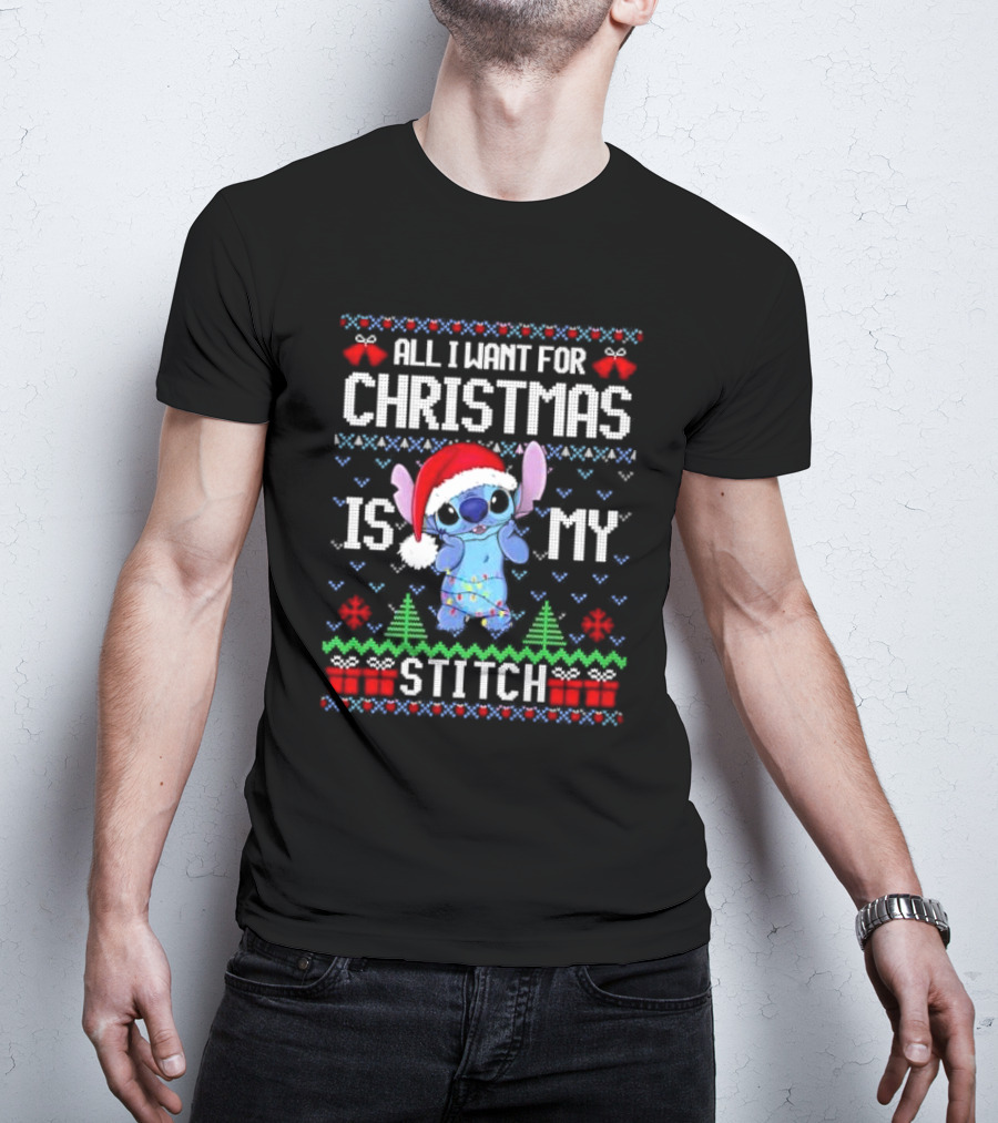 Santa Stitch All I Want For Christmas Is My Stitch Ugly Christmas T-Shirt