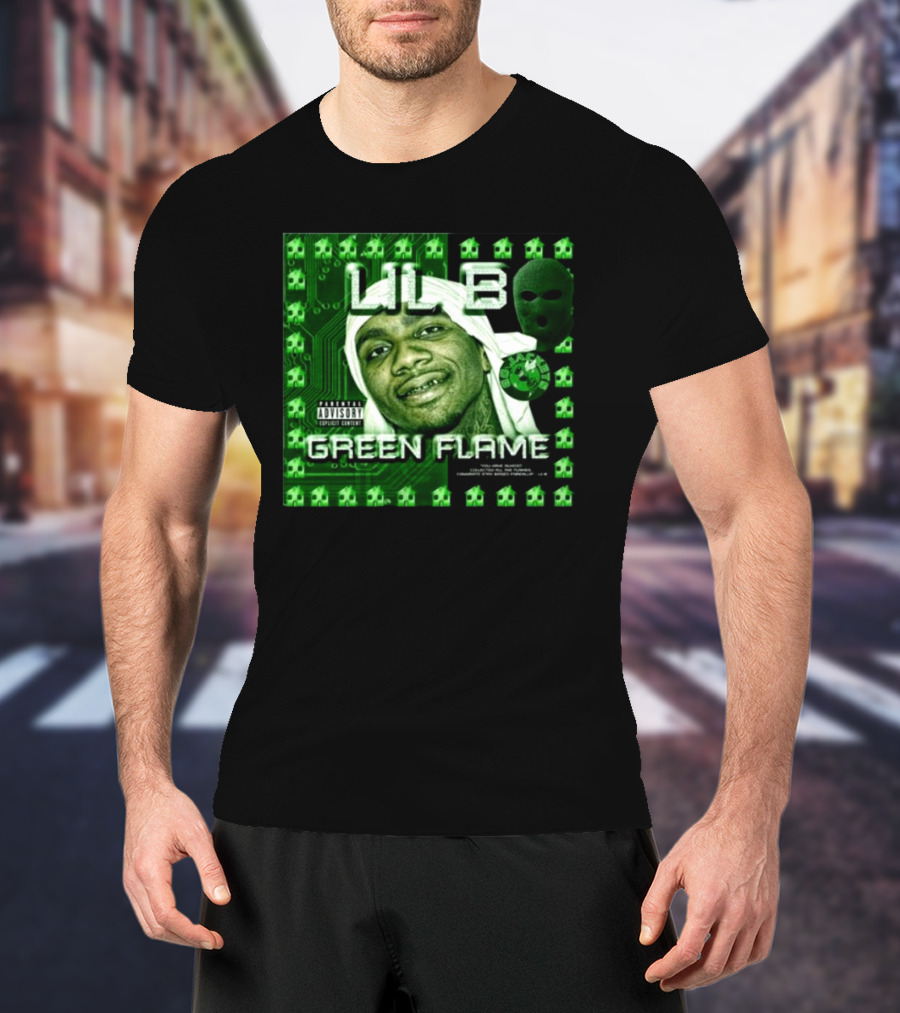 LIL B Green Flame Album Cover Art With Circuit Background And Face T-Shirt