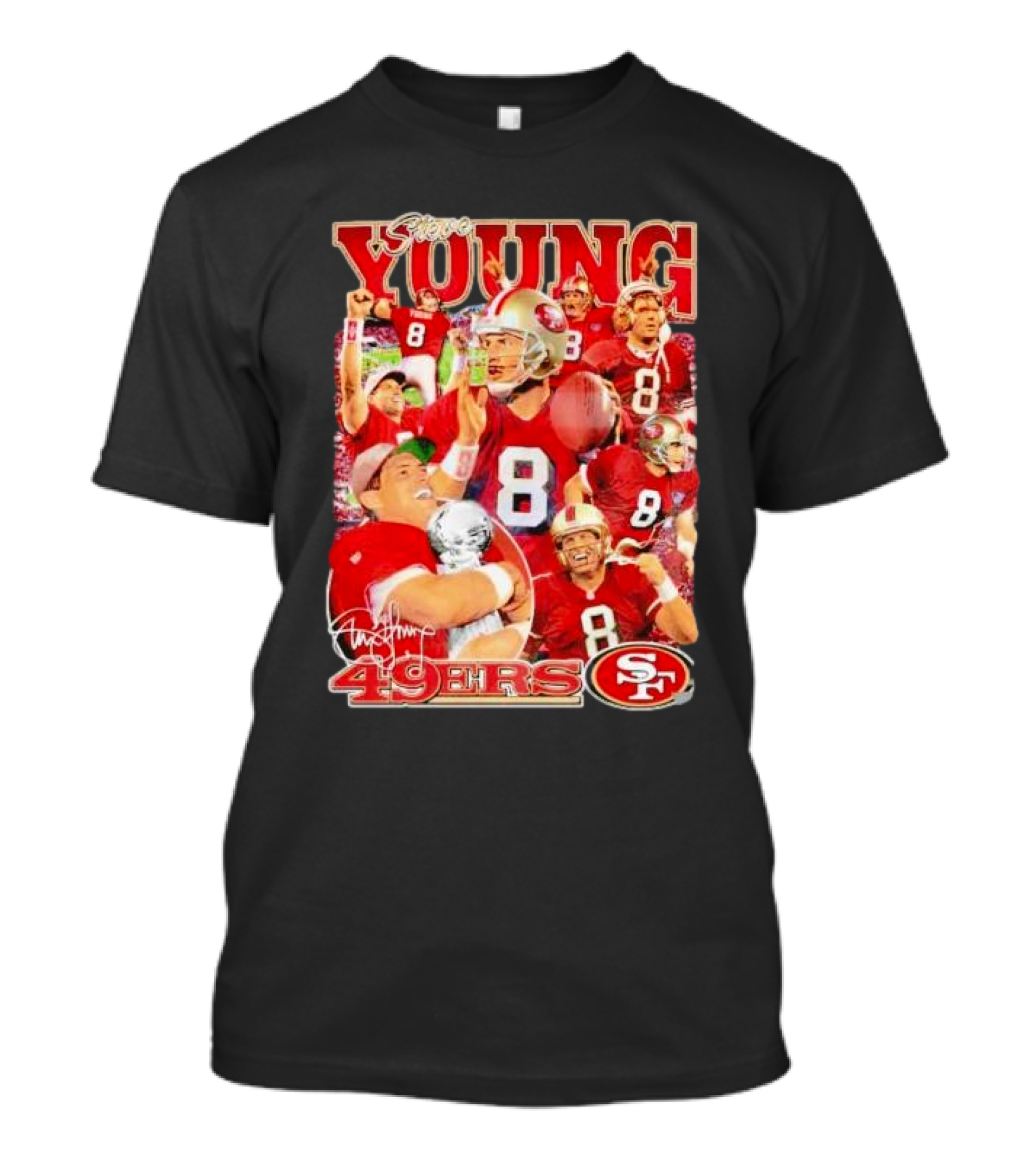 Steve Young 49ers Number 8 Vintage Signature Collage SF T-Shirt