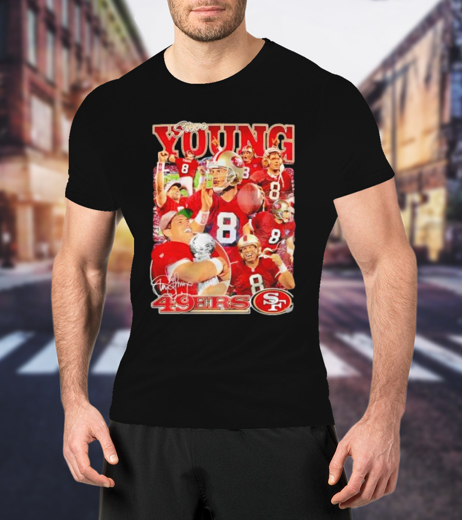 Steve Young 49ers Number 8 Vintage Signature Collage SF T-Shirt