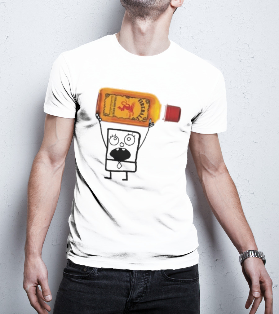 Doodlebob Fireball Whiskey Character Holding Iconic Liquor Bottle T-Shirt