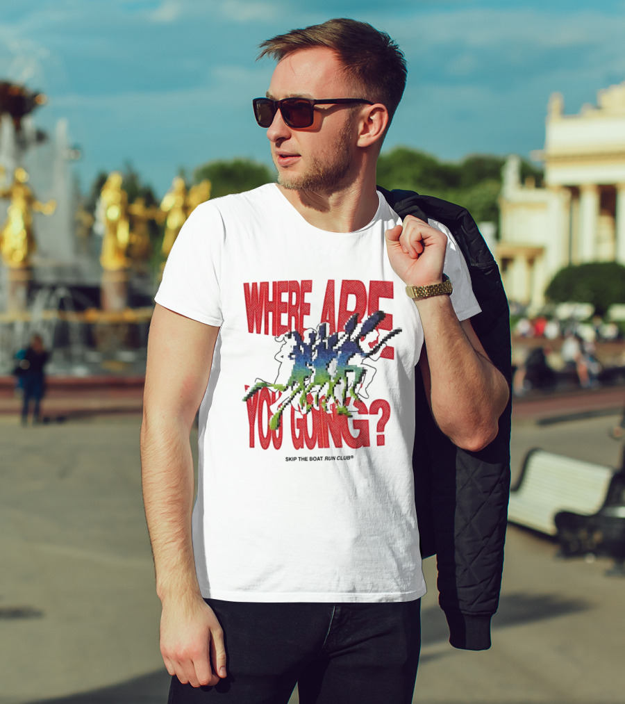 Skip The Boat Run Club Where Are You Going Pixelated Runners T-Shirt
