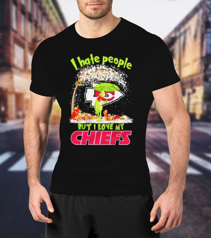 I Hate People But I Love My Chiefs Grinch And Max Kansas City Chiefs Christmas T-Shirt