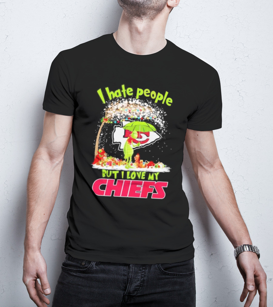 I Hate People But I Love My Chiefs Grinch And Max Kansas City Chiefs Christmas T-Shirt
