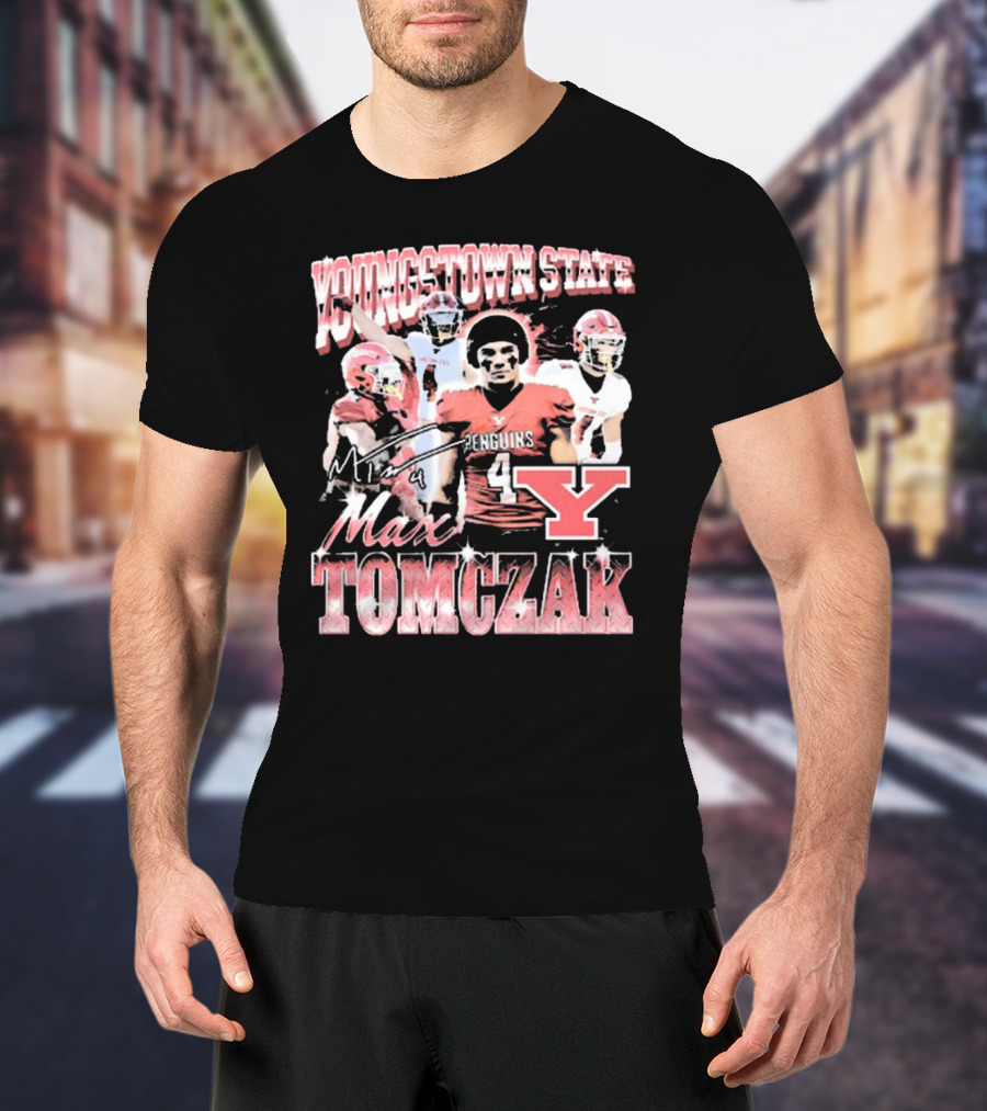 Youngstown State Penguins Max Tomczak Signature 90s Style Football T-Shirt
