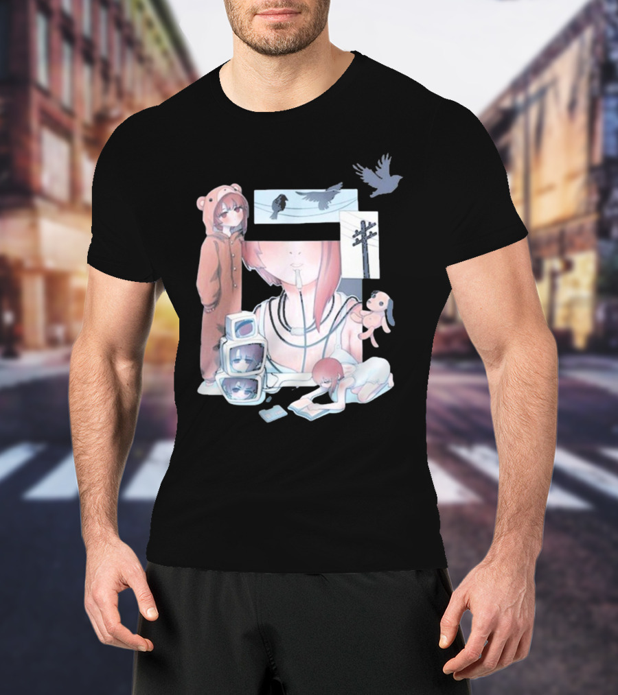 Serial Experiments Lain Wired Bear Monitors And Flock Of Birds T-Shirt