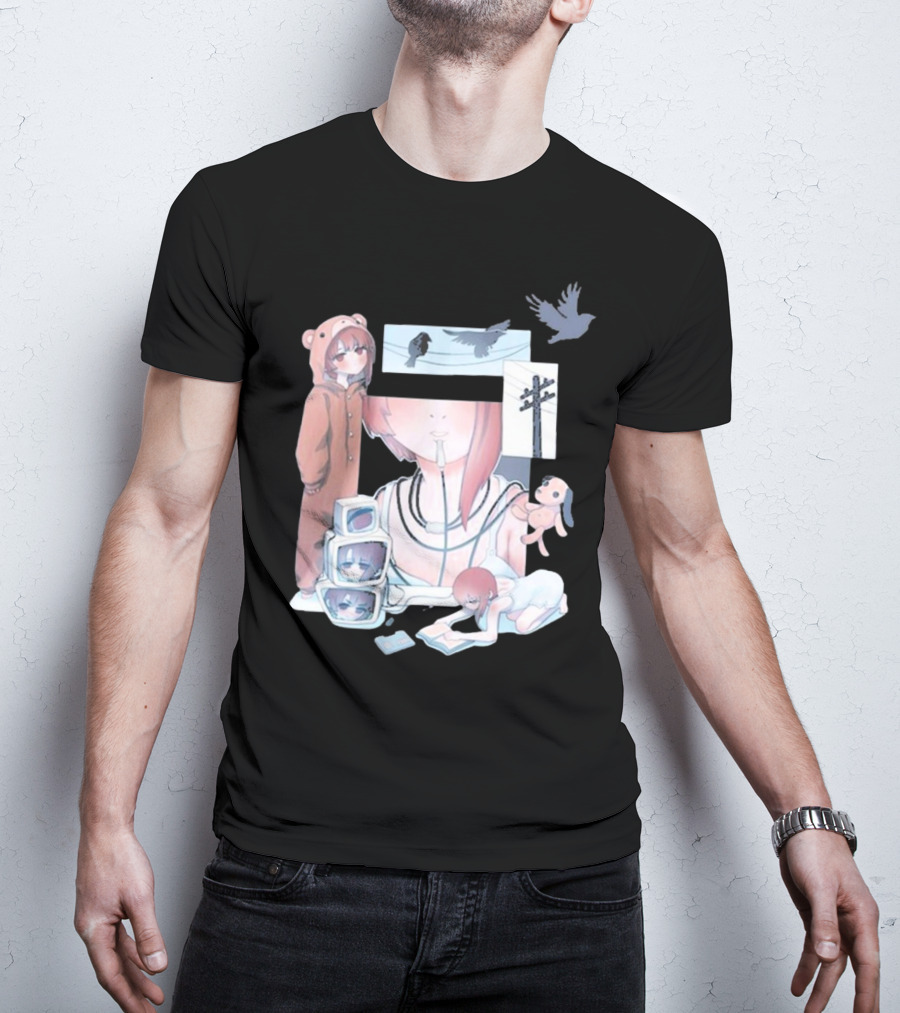 Serial Experiments Lain Wired Bear Monitors And Flock Of Birds T-Shirt