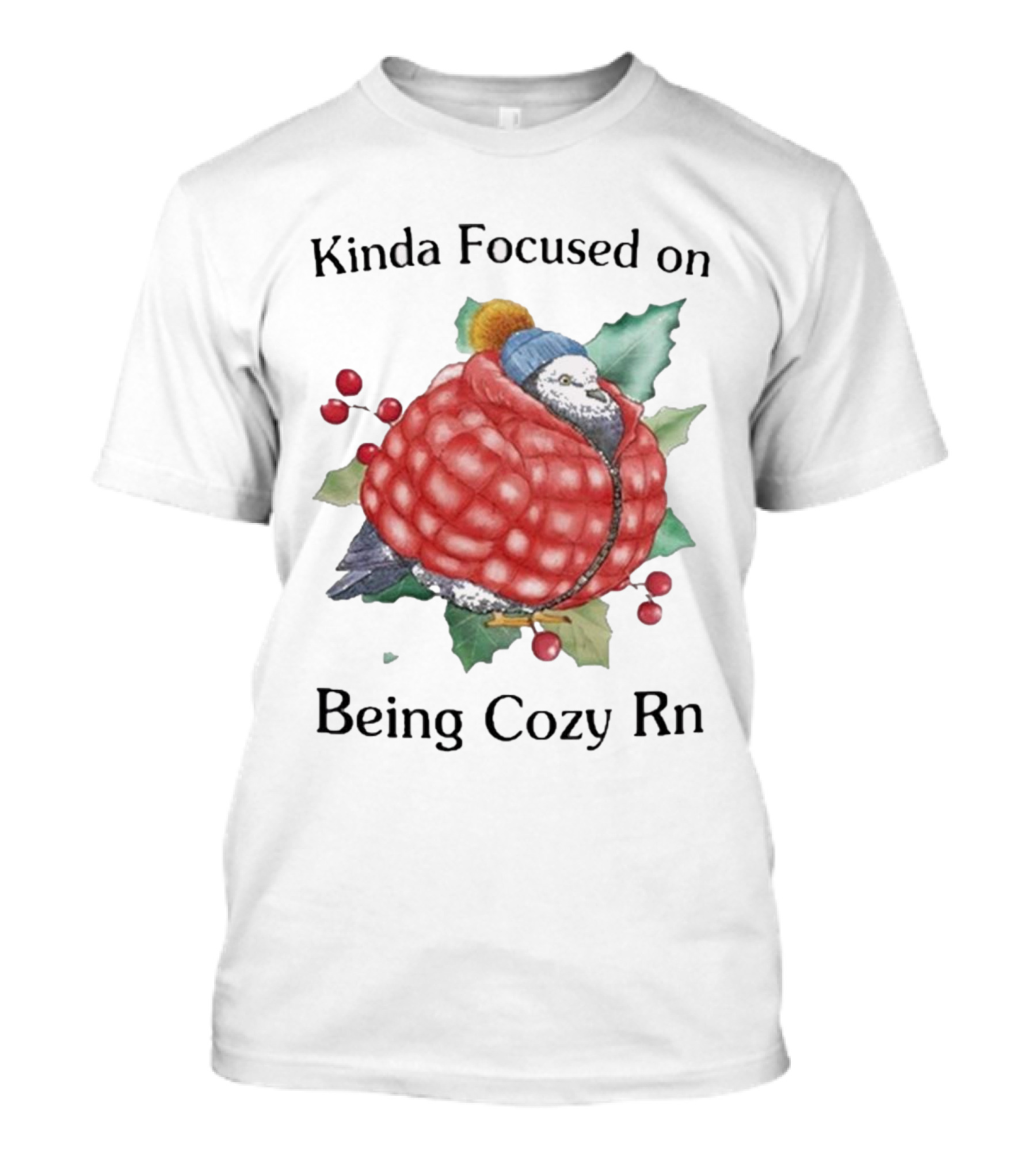 Kinda Focused On Being Cozy Rn Pigeon Wrapped In Red Jacket Winter T-Shirt