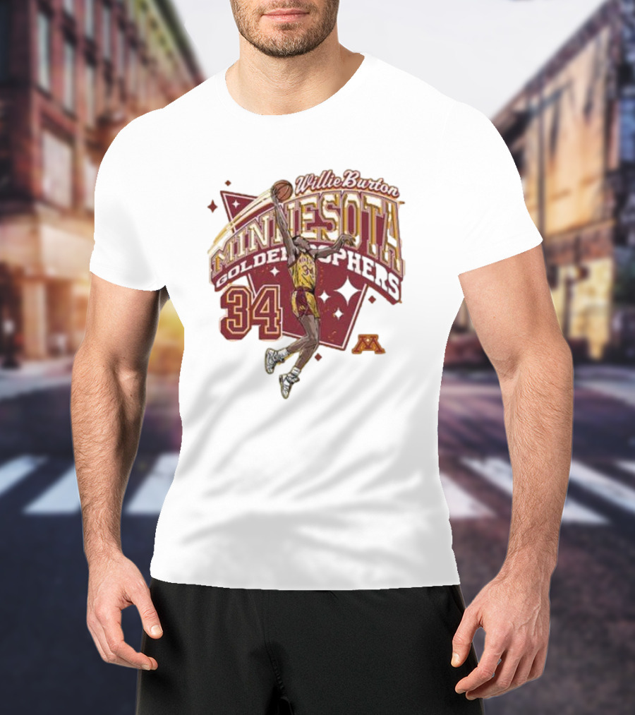 Willie Burton No 34 Minnesota Golden Gophers Basketball Skyhook T-Shirt