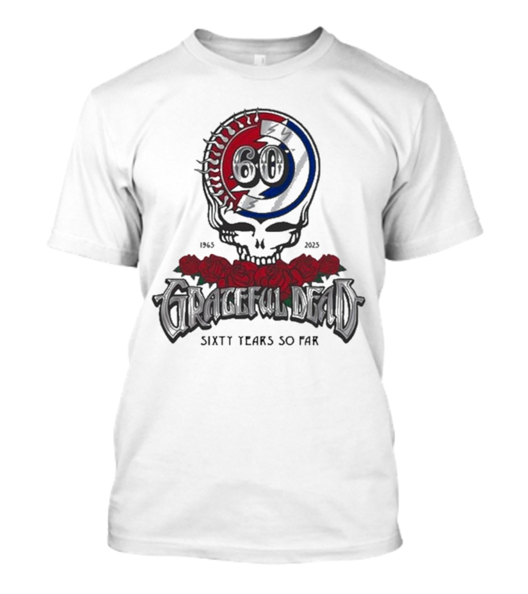 60 Years So Far 1965-2025 Grateful Dead Skull Roses T-Shirt