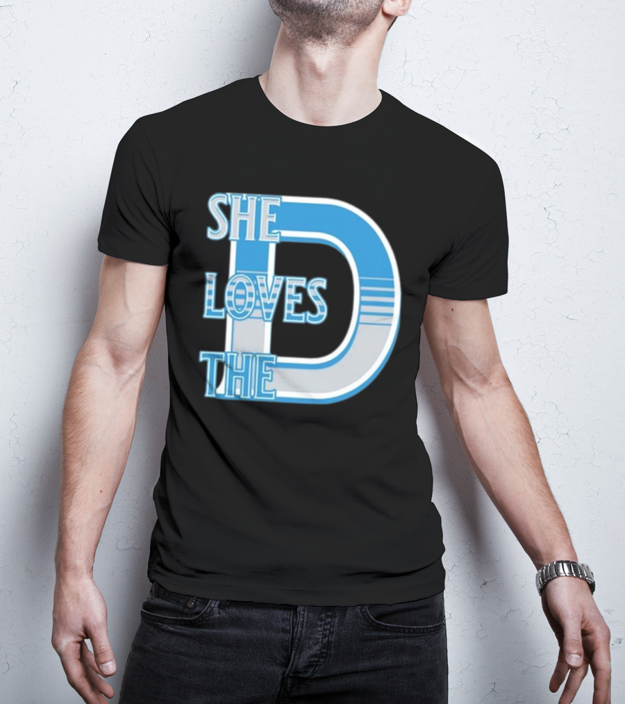 She Loves The D Detroit Blue Striped Lettering T-Shirt