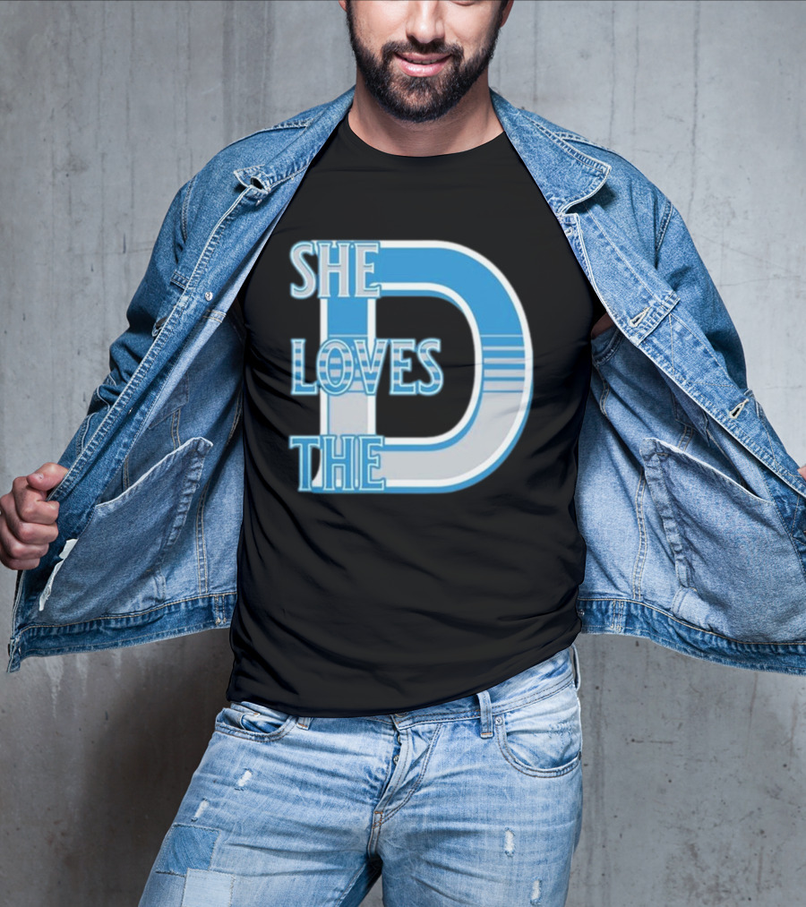 She Loves The D Detroit Blue Striped Lettering T-Shirt
