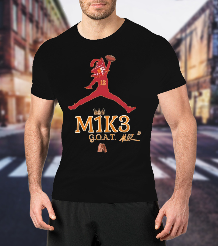 M1K3 G.O.A.T. Mike Evans 13 Buccaneers Signature Crown Football T-Shirt