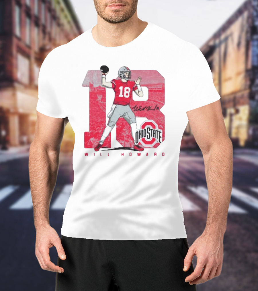 Will Howard 18 Ohio State Buckeyes Signature Football T-Shirt