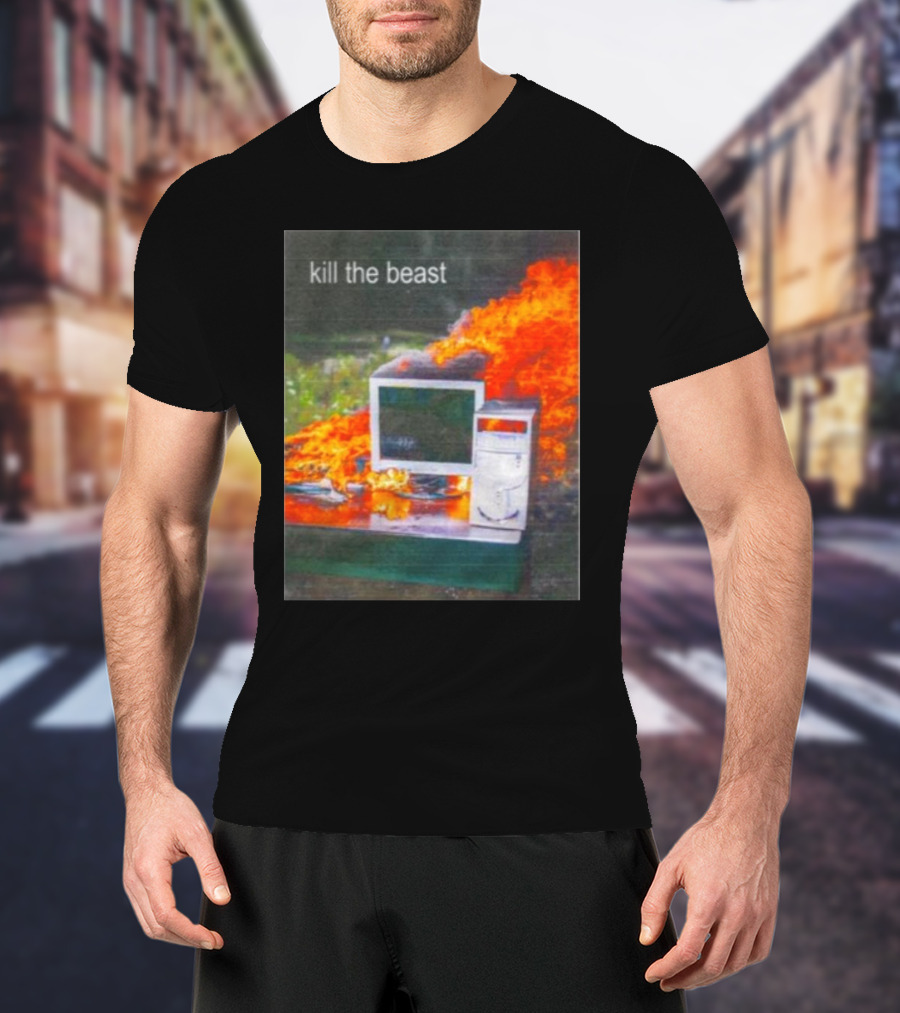 Kill The Beast Flaming Computer Dogecore Duel Monitors T-Shirt